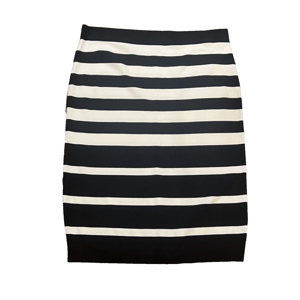 Belle + Sky XL Black White Stripe Stretch Pencil Skirt Rayon Blend